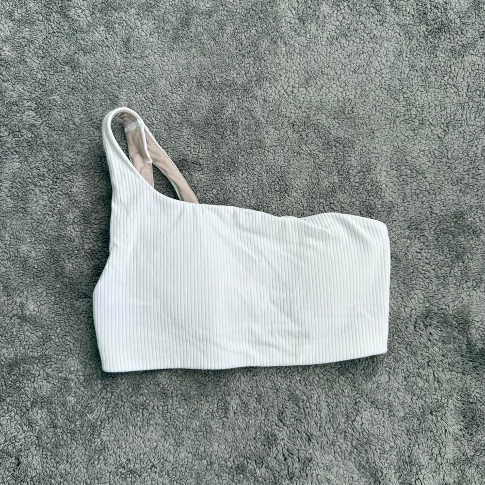 Lululemon white ribbed Nulu asymmetrical top